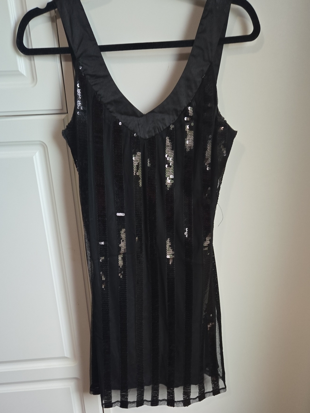 Black Sequin Stripe V-Neck Women’s Dress